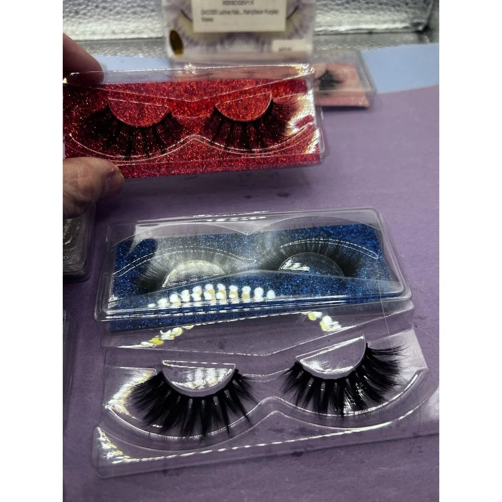 15 Pair Long Cross False Eyelashes Makeup Fake Thick Black Eye Lashes & Neon Pur